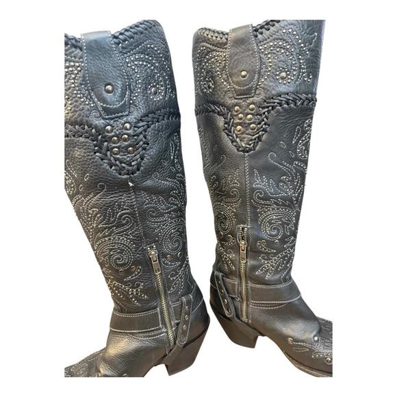 Black Star Boots Andromeda Knee High Studded Cowboy Boot Women size 6 - Picture 5 of 10